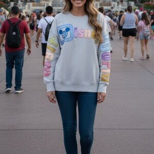 Walt Disney World Pastel Satin Stiched Grey Crewneck Sweatshirt Casual Womens 1X